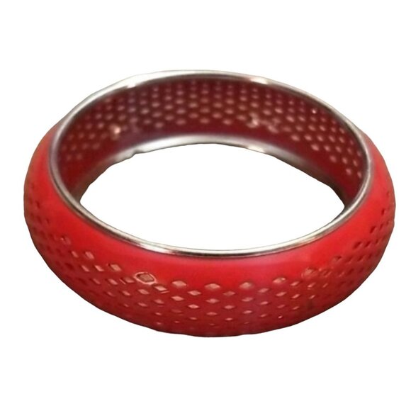 Pink & Silver Retro Bangle Bracelet Netted Metal 90's Jewelry - Picture 1 of 4